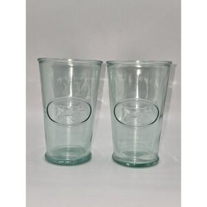Vintage Italian Cow Tumbler Glasses Set of 2 Embossed Pressed Glass Italy 5"